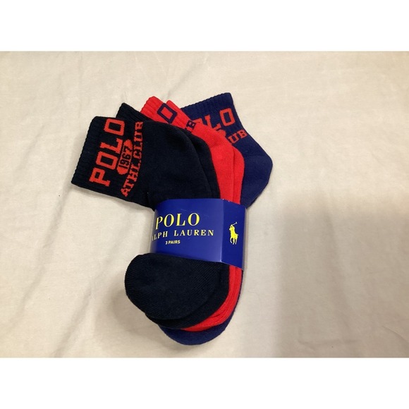 Polo Ralph Lauren 3 Pairs Socks Athletic Club Blue Red Menswear - Picture 1 of 2
